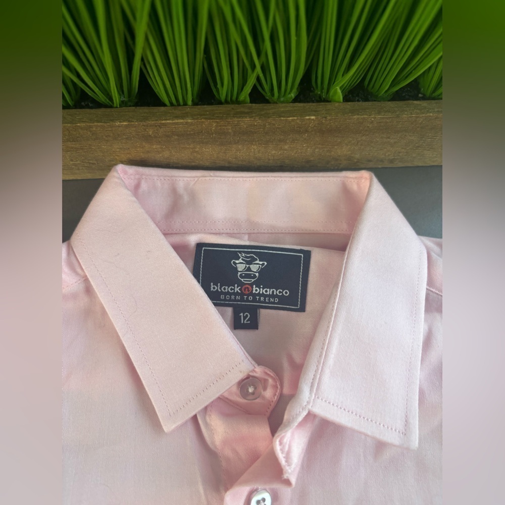 Black N Bianco Signature Boys' Button Down Dress Shirt In Light Pink Size 12 NWT - Picture 7 of 11